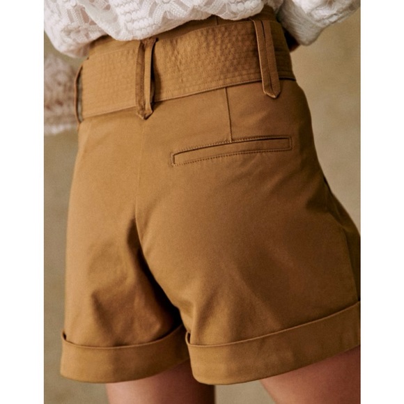 Sezane Rome High Waist Shorts 2 Caramel Brown - Picture 15 of 16